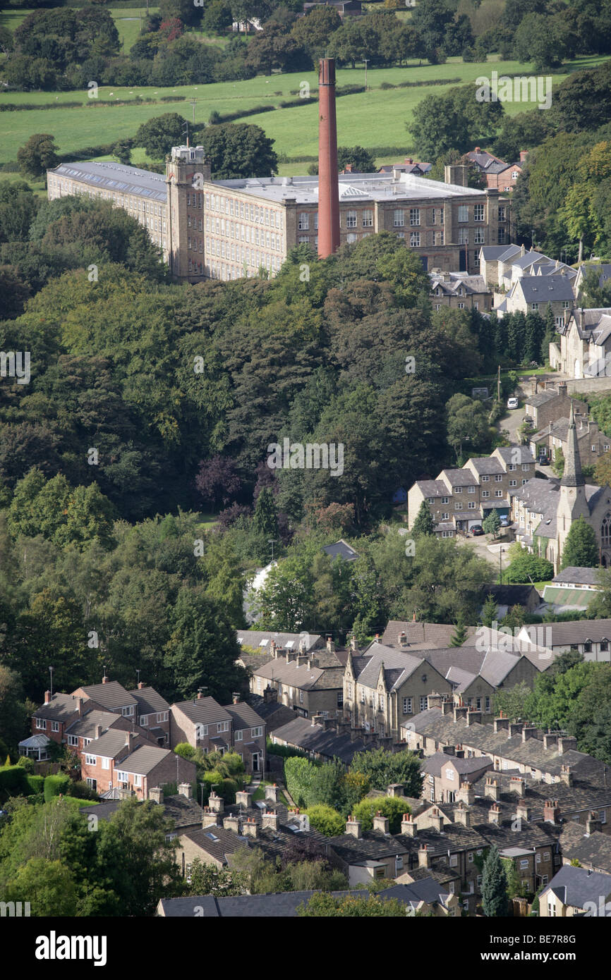 Town of Bollington, England. Elevated view of the East Cheshire town of Bollington with Clarence Mill in the background. Stock Photo