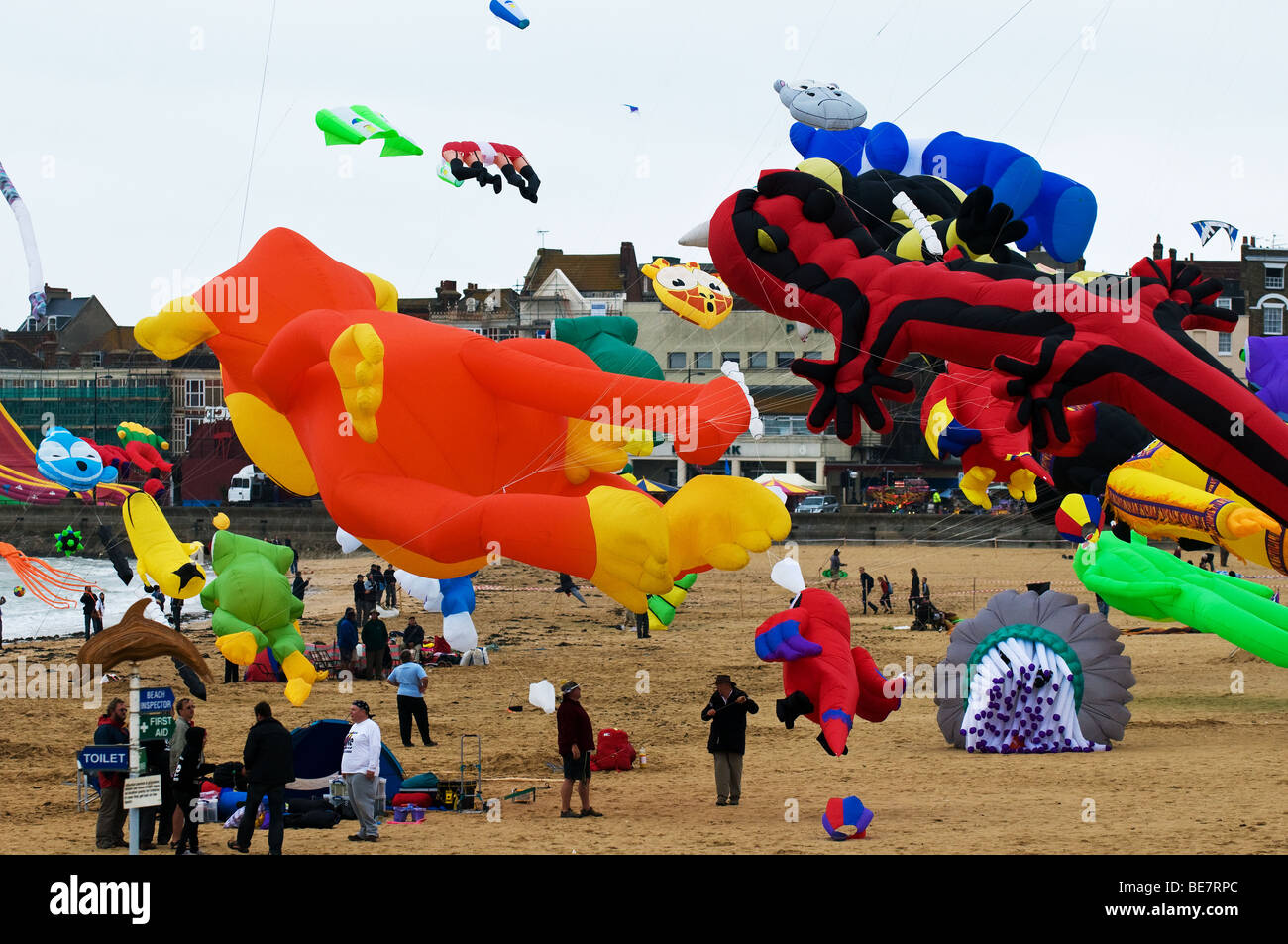 A kite festival on the beach at Margate in Kent. Stock Photo
