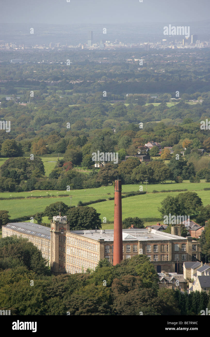 Town of Bollington, England. Elevated view of Bollington, with Clarence Mill in the foreground. Stock Photo