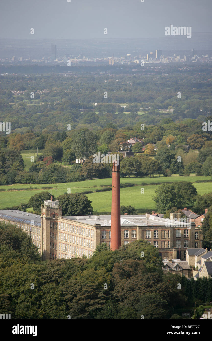 Town of Bollington, England. Elevated view of Bollington, with Clarence Mill in the foreground. Stock Photo