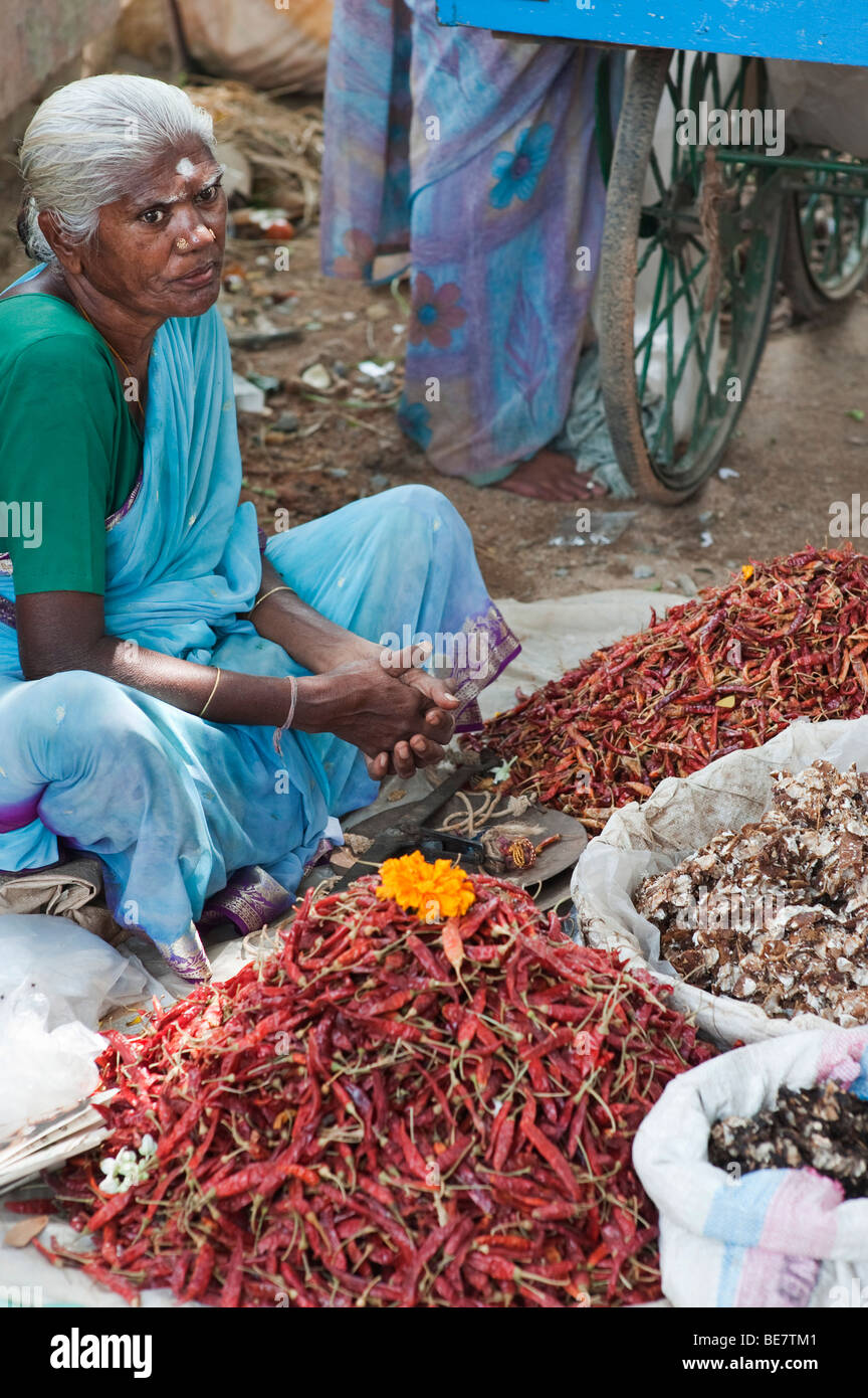 Indian market of red chillies hi-res stock photography and images - Alamy