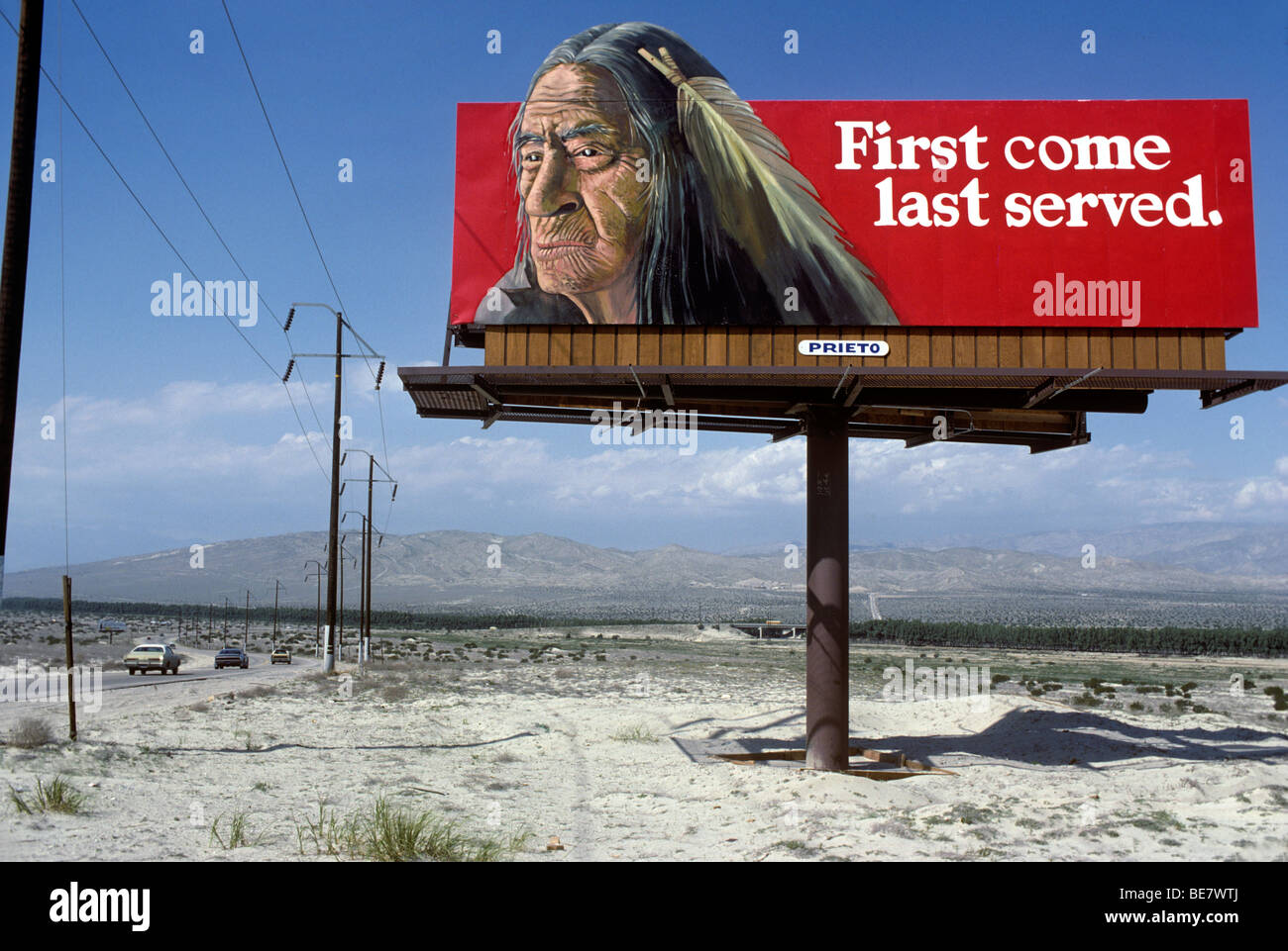 Political billboard protesting the treatment of Native Americans Stock Photo
