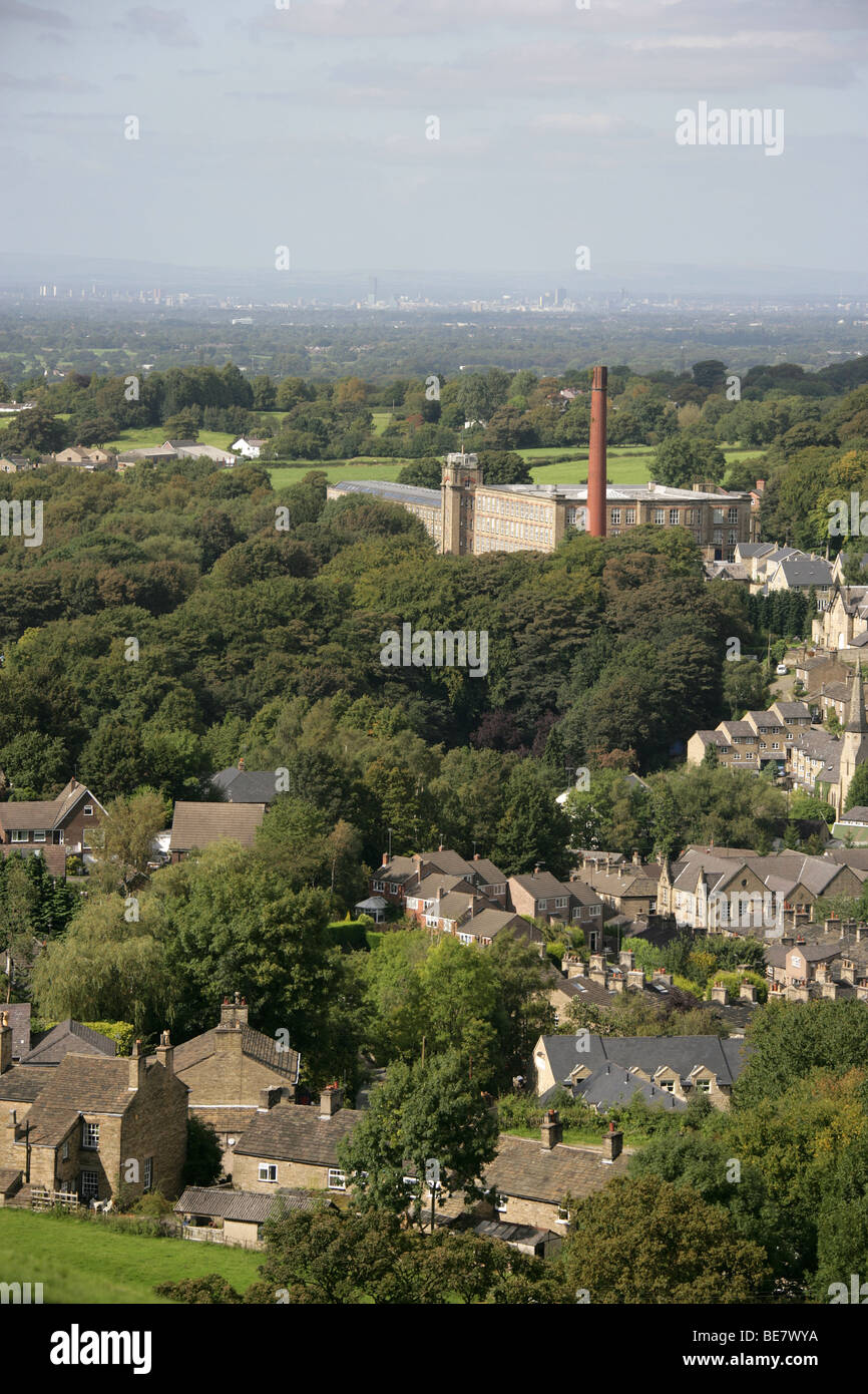 Town of Bollington, England. Elevated view of Bollington, with Clarence Mill in the foreground. Stock Photo