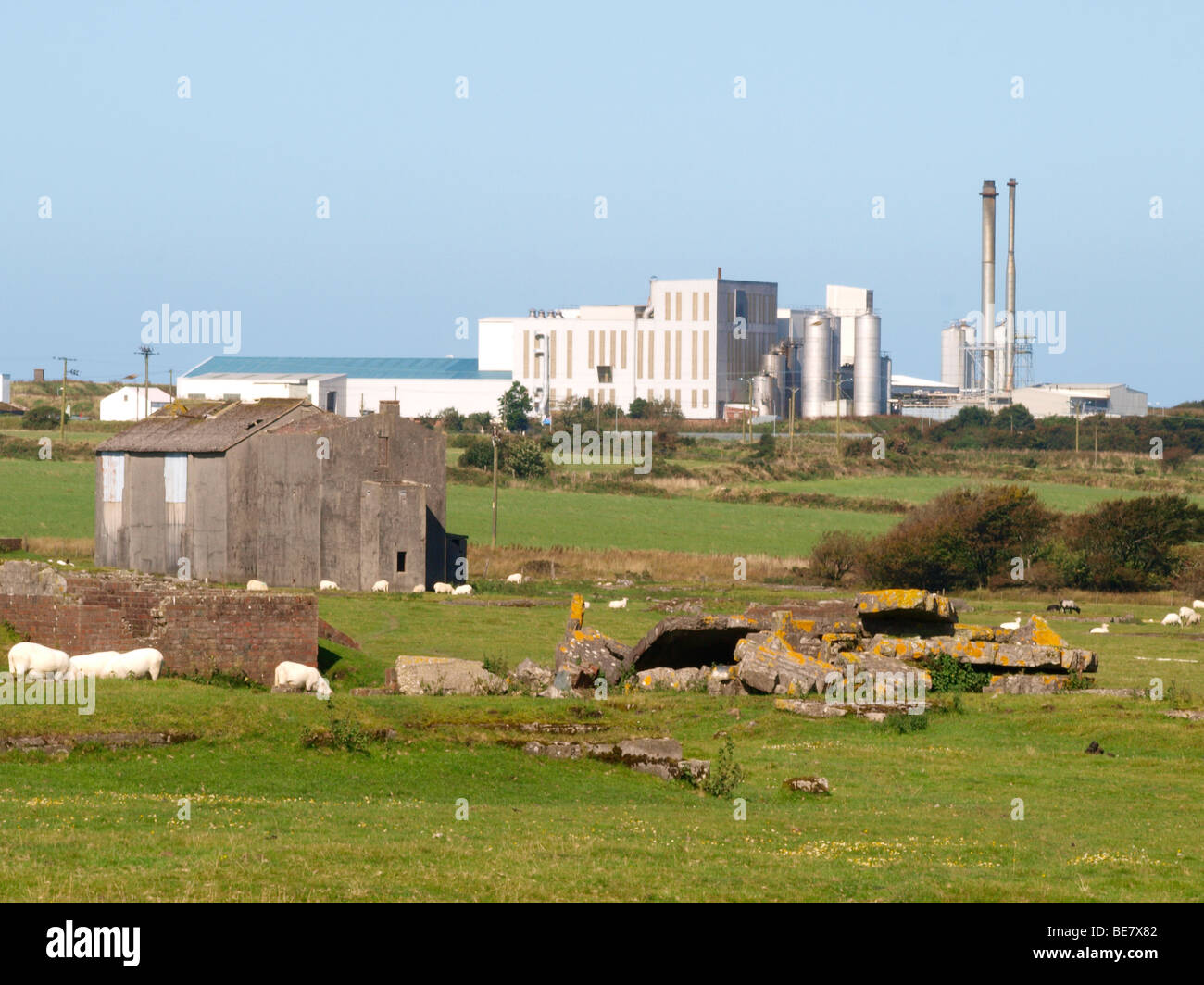 View over derelict buildings on Davidstow Moor Airfield to Davidstow