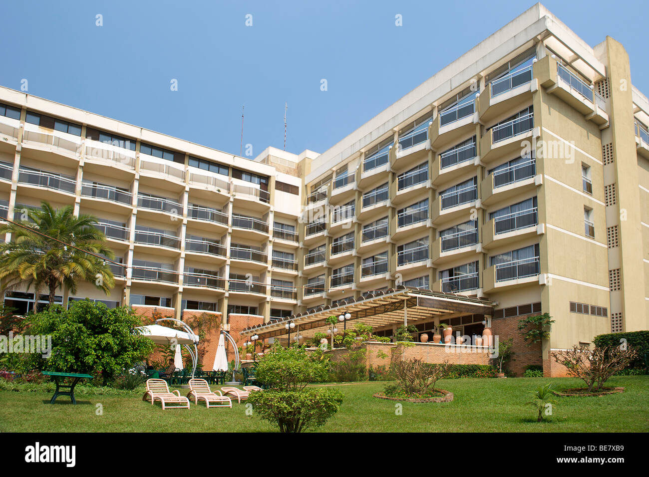 The exterior of the Hotel des Mille Collines in Kigali, Rwanda. It is the setting of the movie Hotel Rwanda. Stock Photo