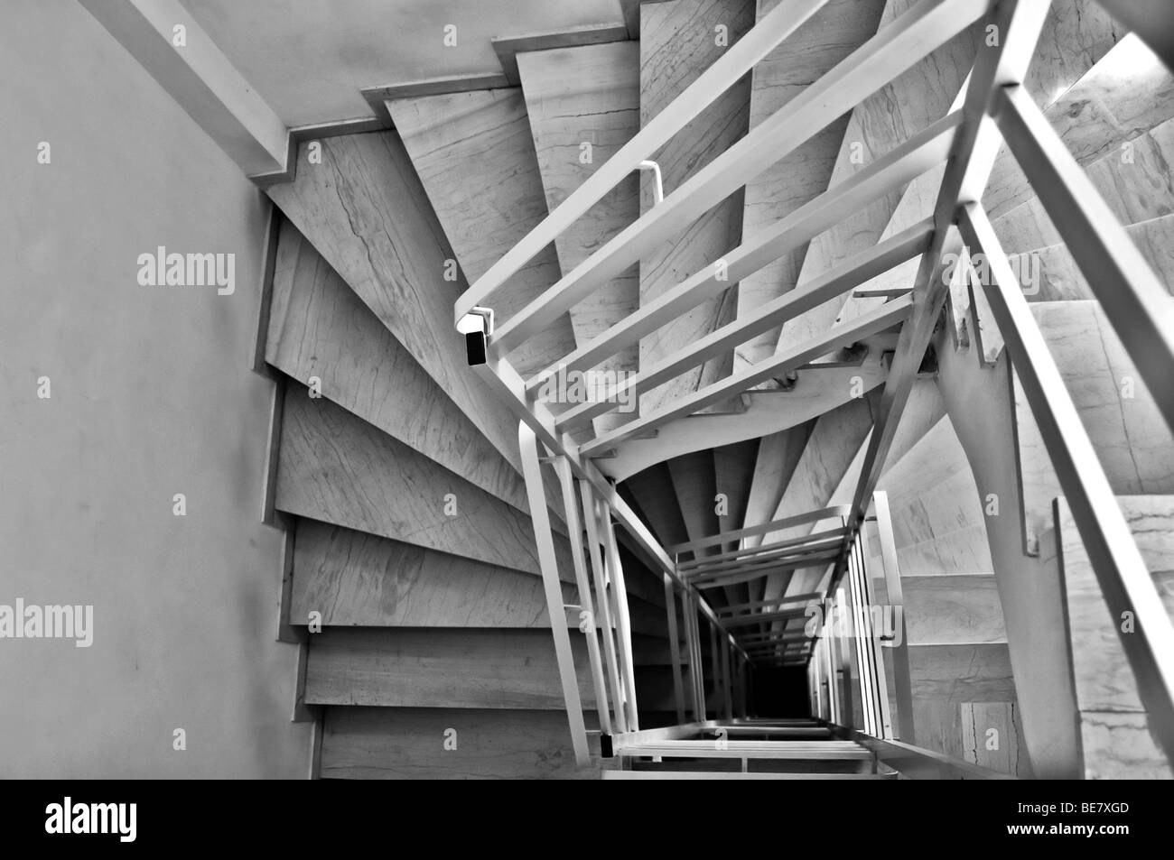 Interior staircase architecture background. Black and white. Stock Photo