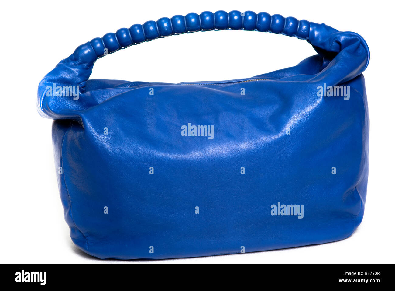 Blue ladies bag on white background Stock Photo Alamy