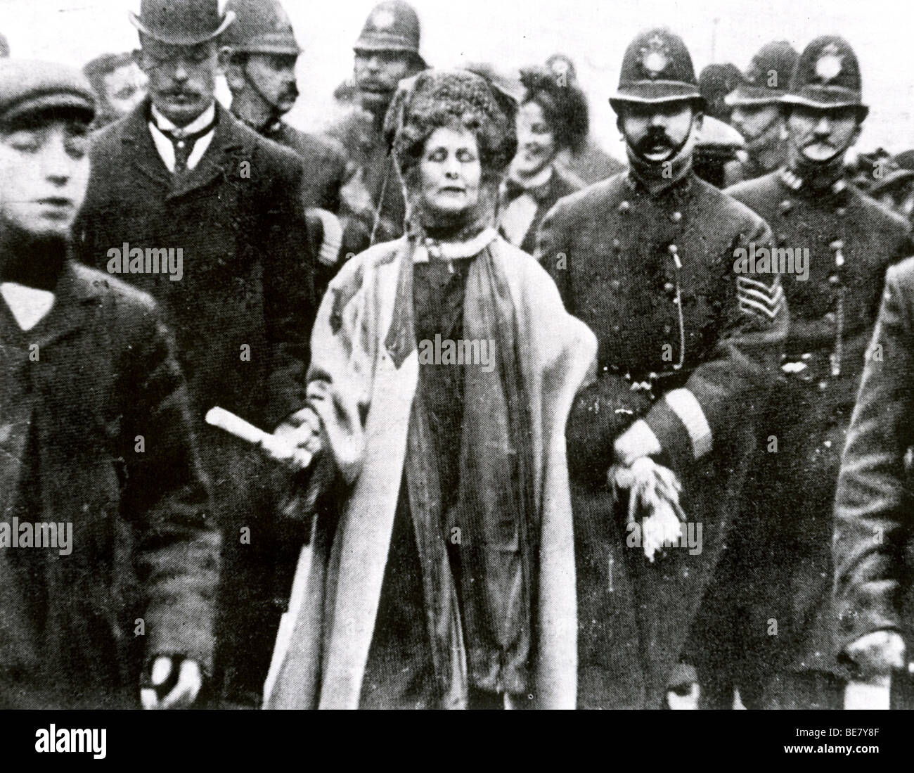 EMILY (EMMELINE) PANKHURST  - English suffragette (1857-1928) under arrest Stock Photo
