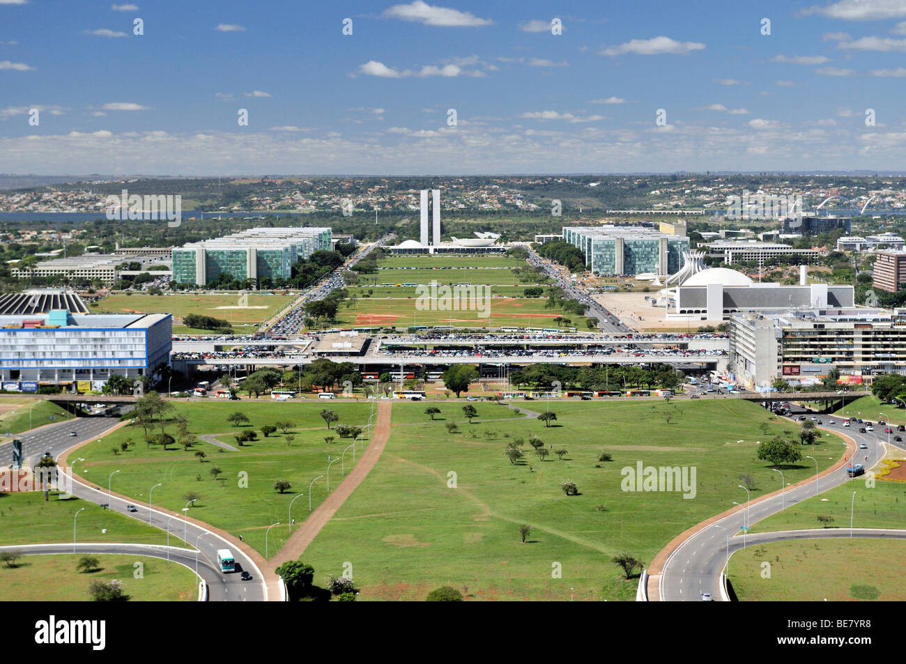 View from the television tower on the government district, architect Oscar Niemeyer, Brasilia, Distrito Federal state, Brazil,  Stock Photo