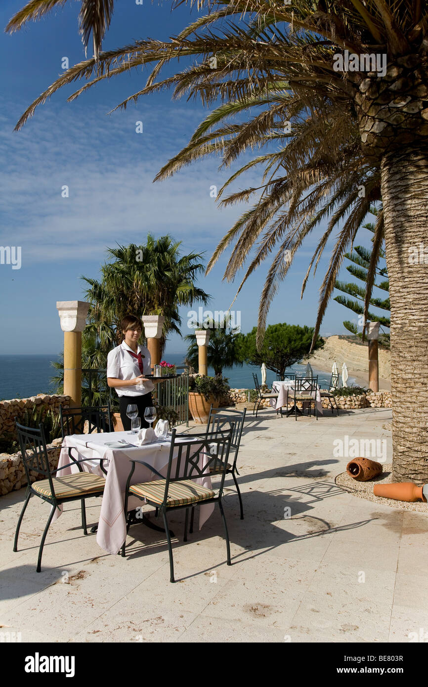 Terrace with sea view, Romantik Hotel Vivenda Miranda, Lagos, Algarve, Portugal, Europe Stock Photo