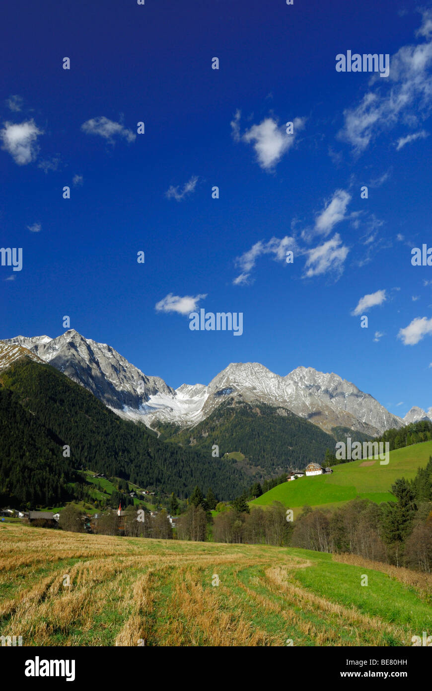 Valley Antholzer Tal with Riesenfernergruppe range, South Tyrol, Italy Stock Photo