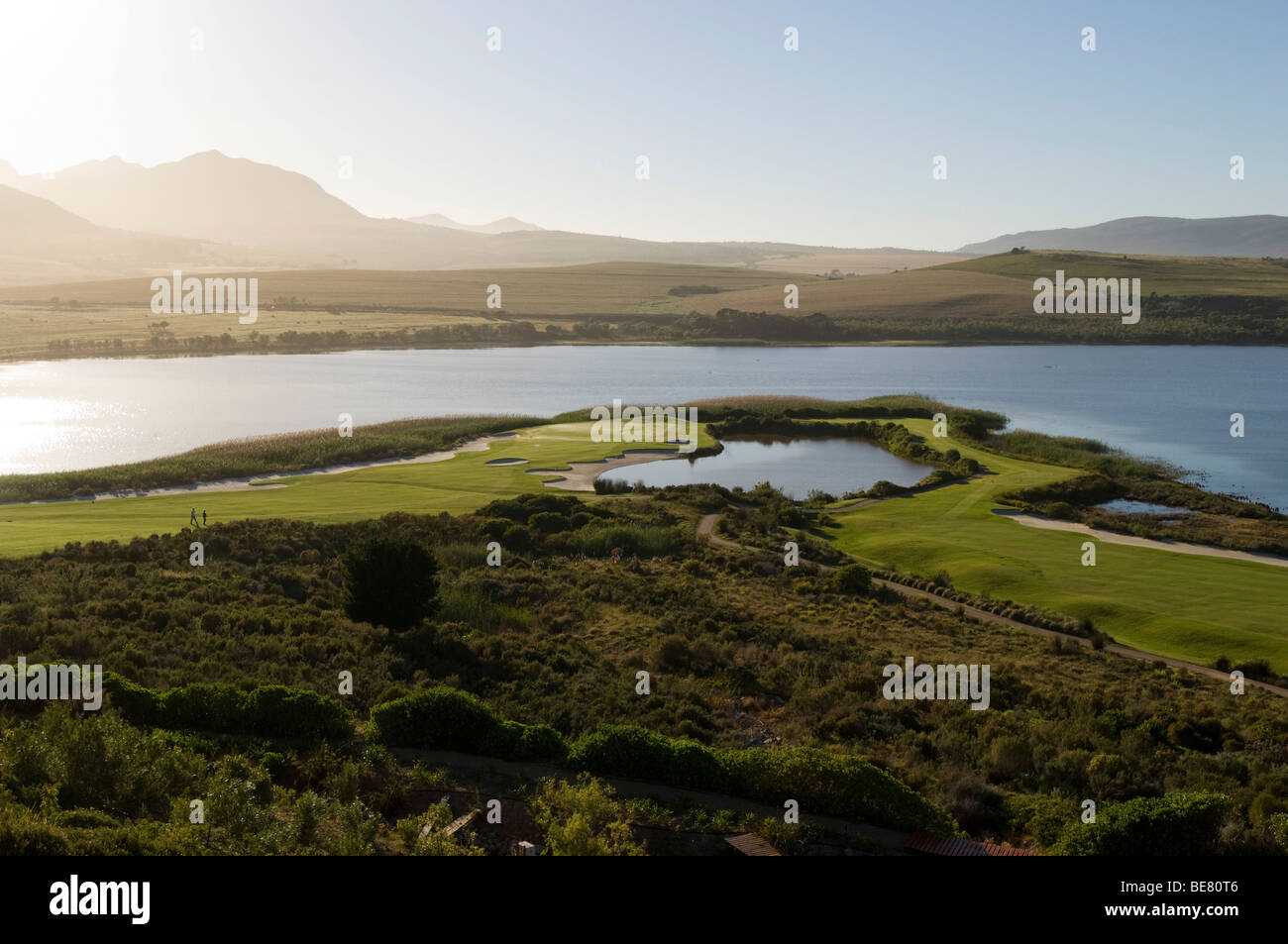 View at a golf course in front of the Bot River lagoon, Hermanus, Western Cape, South Africa, Africa Stock Photo