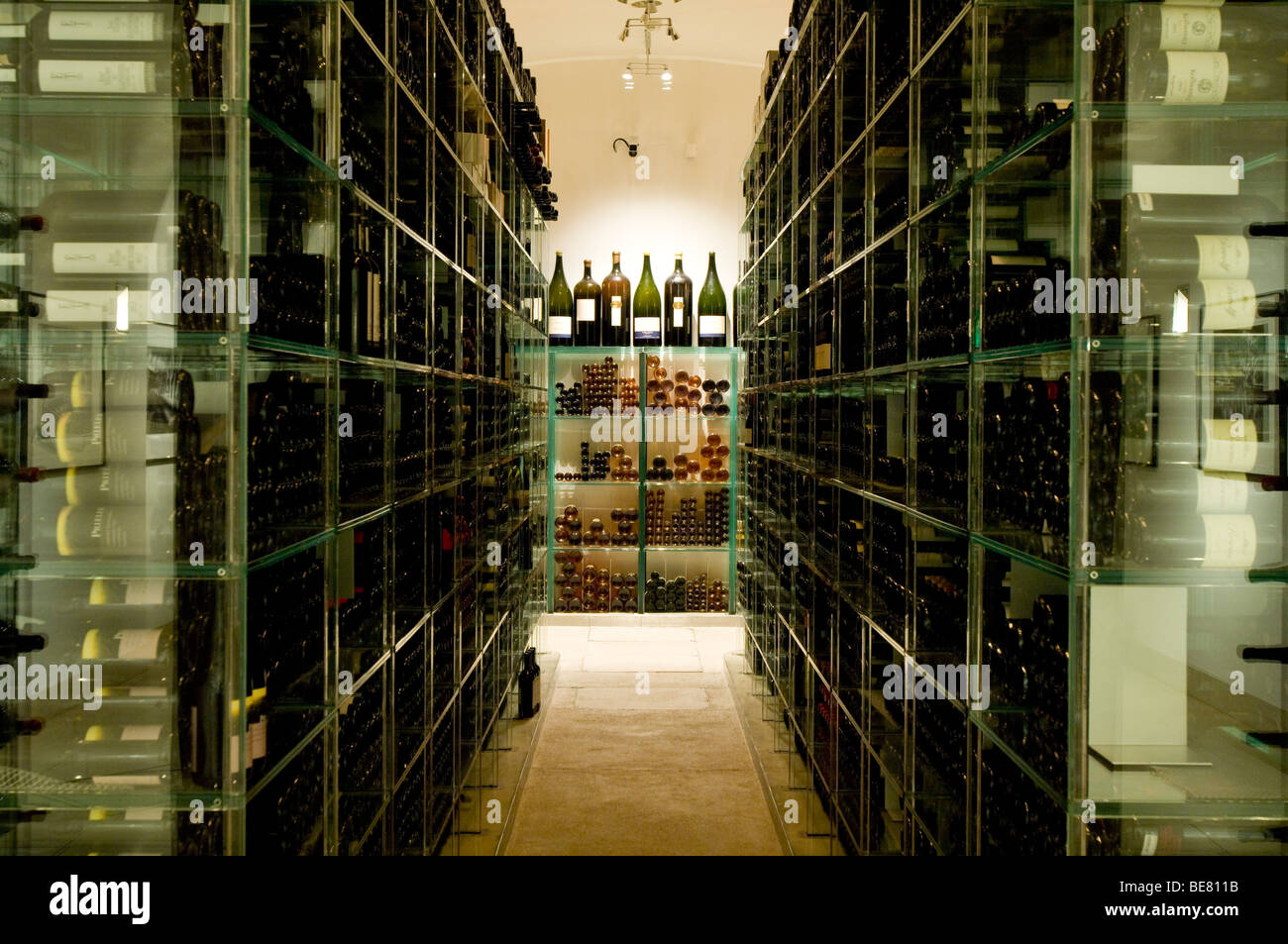 Wine cellar with vintage wines, Palais Coburg, Vienna, Austria Stock