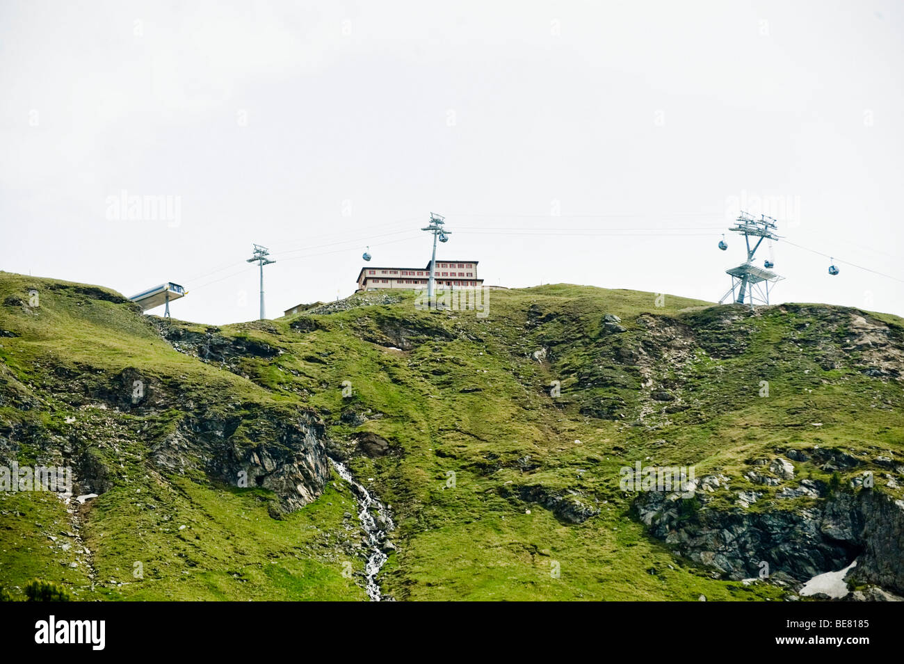 Building on the top of a mountain, Mountain Landscape, Valais, Switzerland Stock Photo