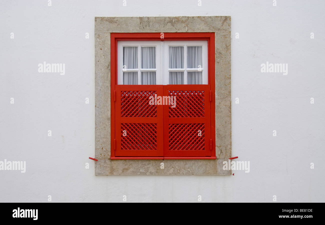 Window with red window shutters, Historical, old fishing village of
