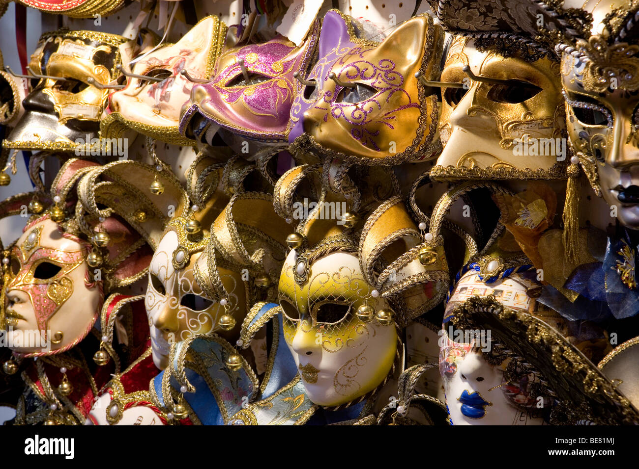 Detail of venetian carnival masks, Venice, Italy, Europe Stock Photo