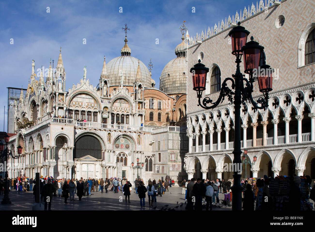 St Mark's Square, Piazza San Marco, with Basilica San Marco and Doges Palace, Palazzo Ducale, Venice, Italy, Europe Stock Photo