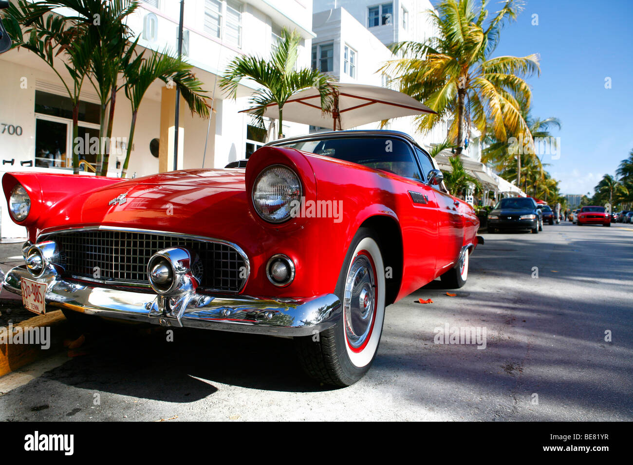 Sports car on Ocean Drive in the sunlight, Miami Beach, Florida, USA Stock Photo