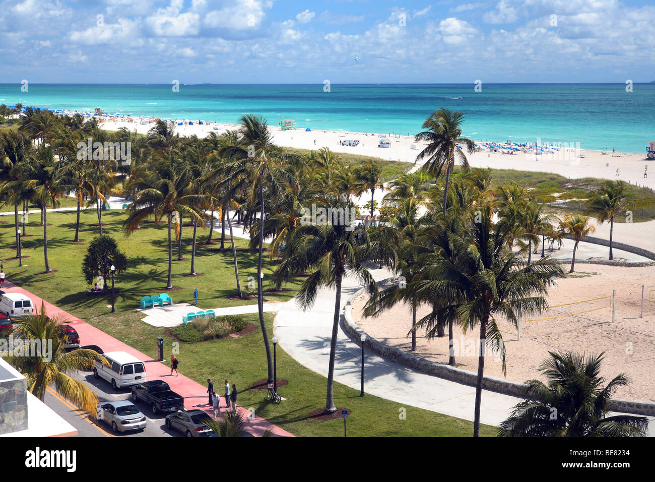 View at the Lummus Park and the beach, South Beach, Miami Beach, Florida, USA Stock Photo