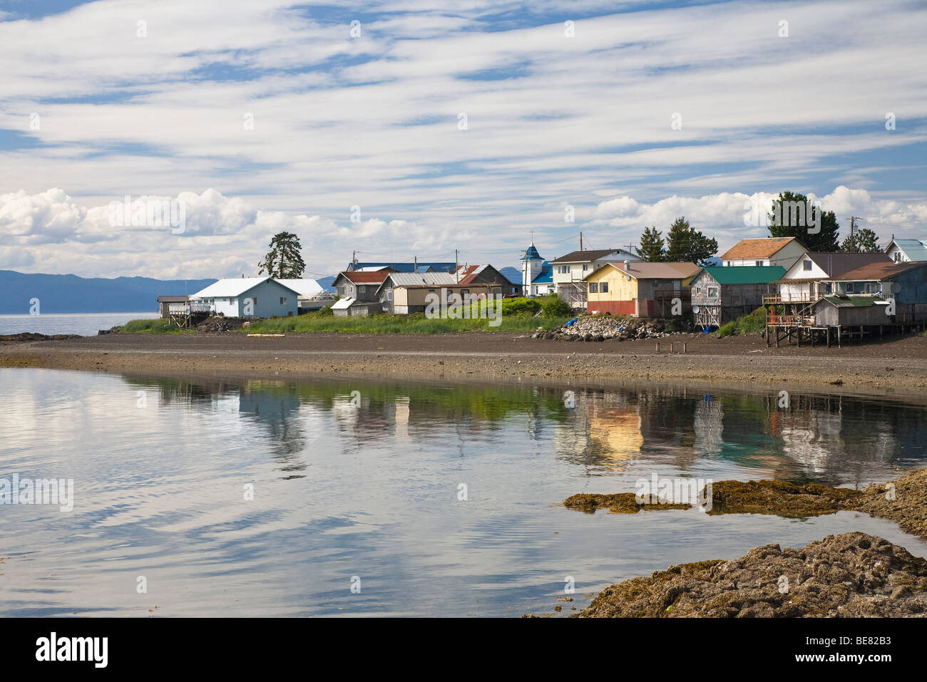 Houses on an island under cloudy sky, Kake, Inside Passage, Southeast
