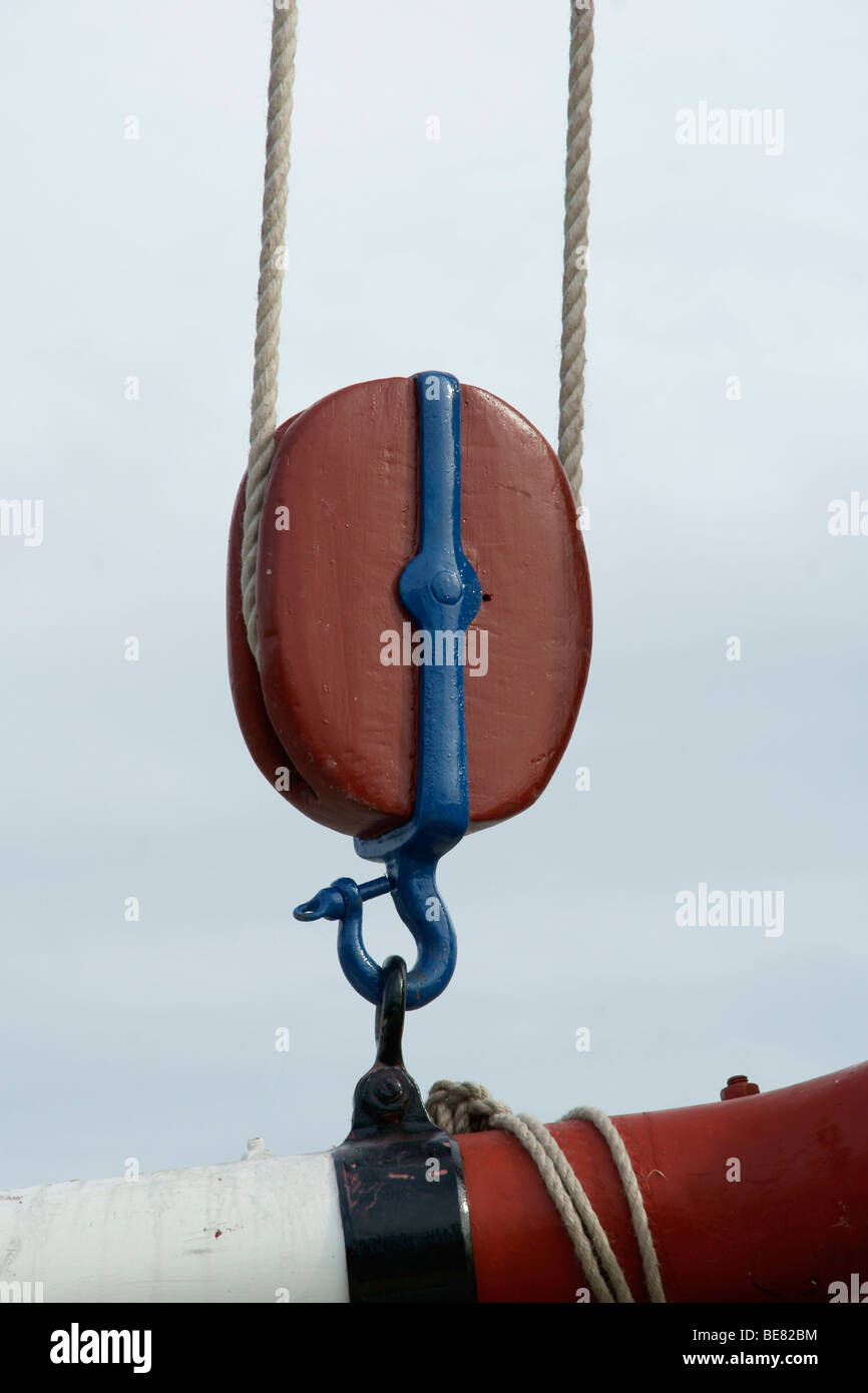 Pulley block belonging to a barge Stock Photo