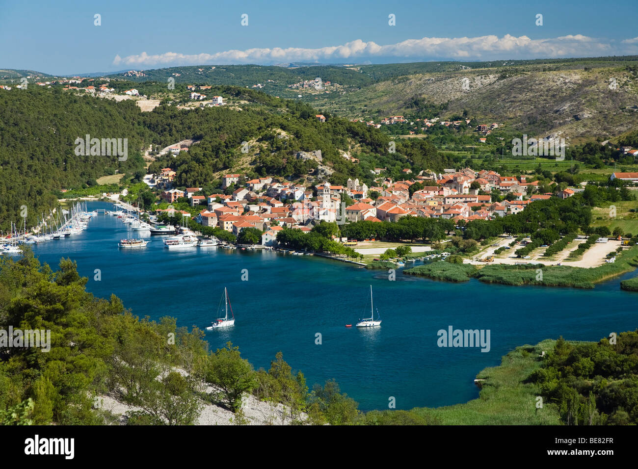 View at the town of Skradin at Krka river, Krka National Park, Dalmatia, Croatia, Europe Stock Photo