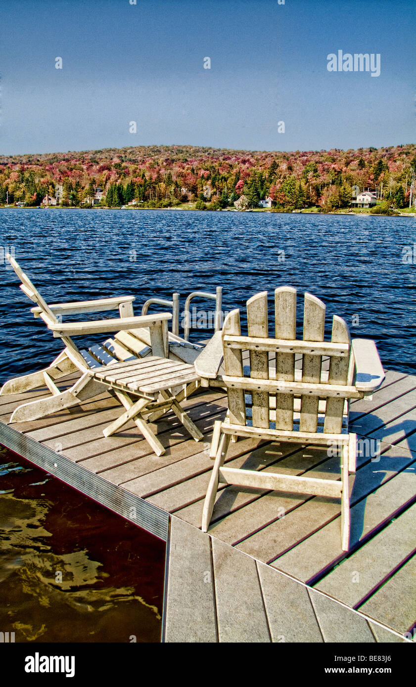 Relaxing chairs on water home in beautiful setting on Big Lake called