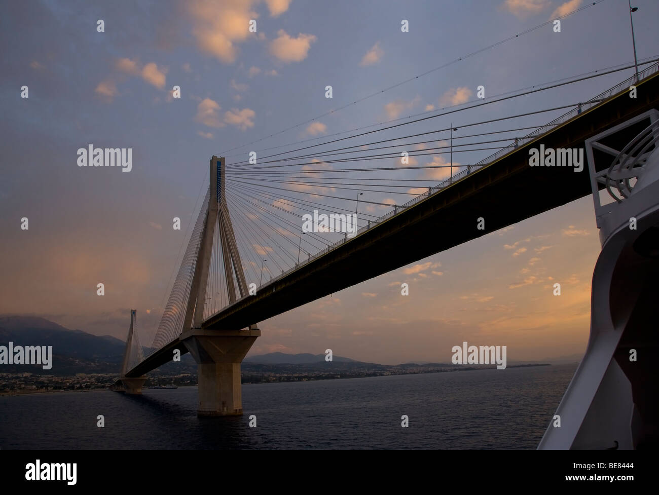 Itea Greece Andirrion Bridge Sunset Stock Photo
