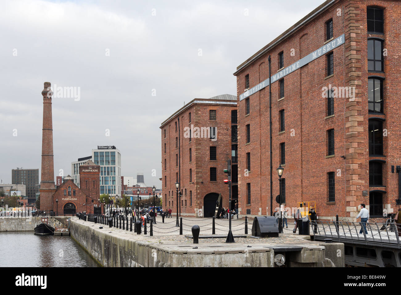Albert Dock with the Merseyside Maritime Museum to the right, Liverpool, Merseyside England Stock Photo