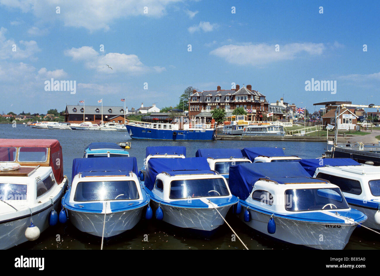 The popular boating centre of Oulton Broad, part of the Norkolk Broads, on the outskirts of Lowestoft on the Suffolk coast Stock Photo