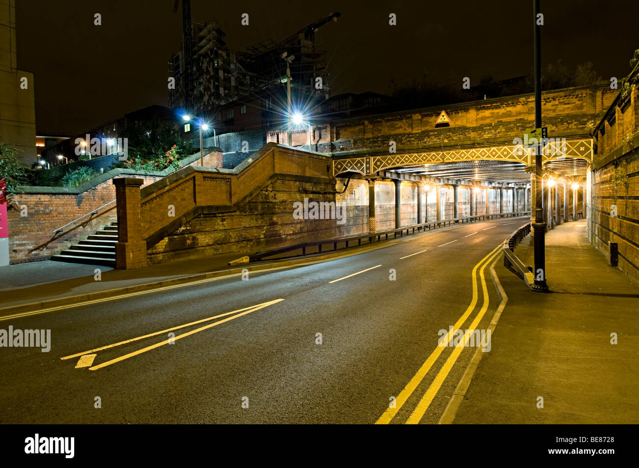 birmingham Holliday Street canal aqueduct at night carries the