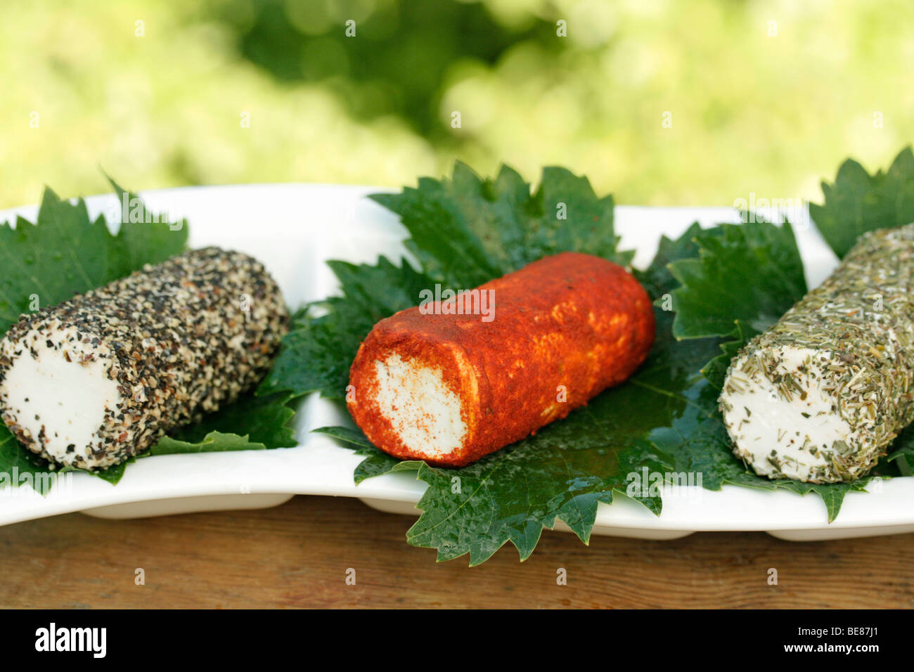 Spiced goat's cheeses Stock Photo