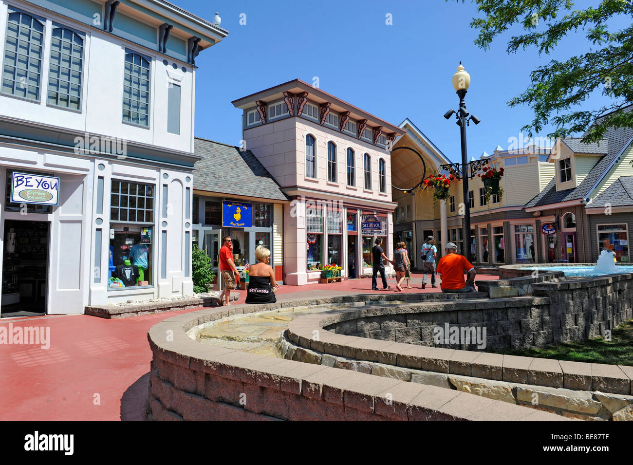 Stores and shops in Mackinaw Crossings Shopping Center Mackinaw City Michigan Stock Photo