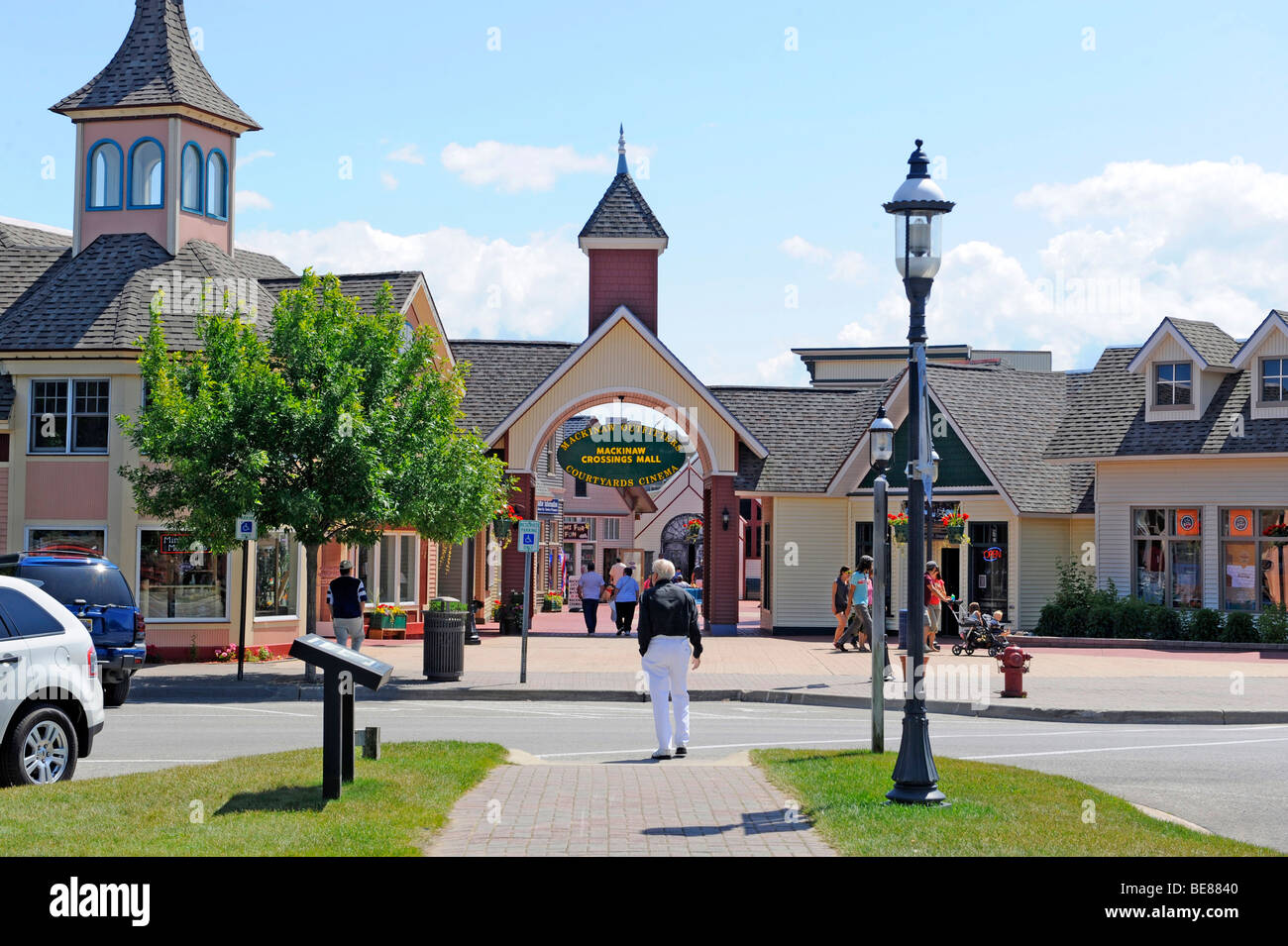 Stores and shops in Mackinaw Crossings Shopping Center Mackinaw City Michigan Stock Photo