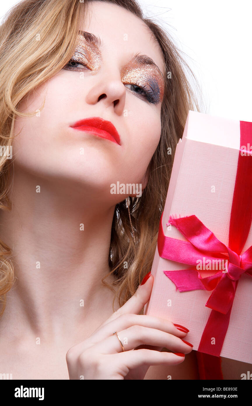 Portrait of girl with present Stock Photo - Alamy