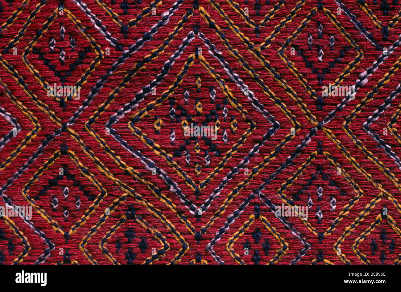 BANGLADESH Crafts Textiles Detail of red and blue embroidered murang