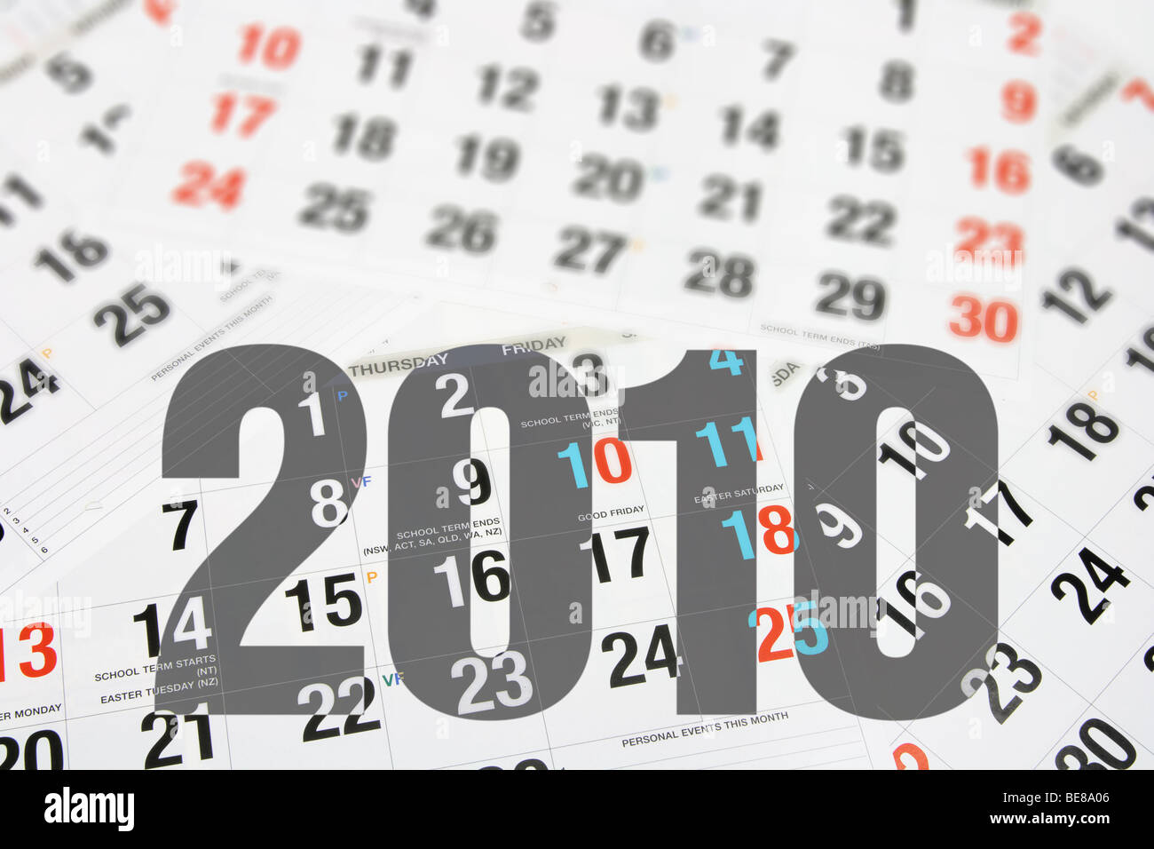 Calendar Pages and 2010 Stock Photo