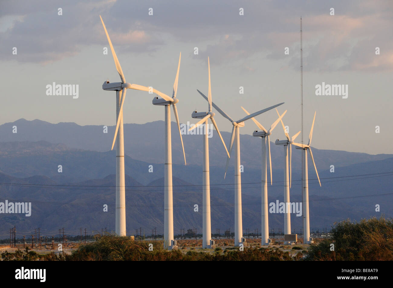 USA, California, Palm Springs, San Pass. Wind turbine