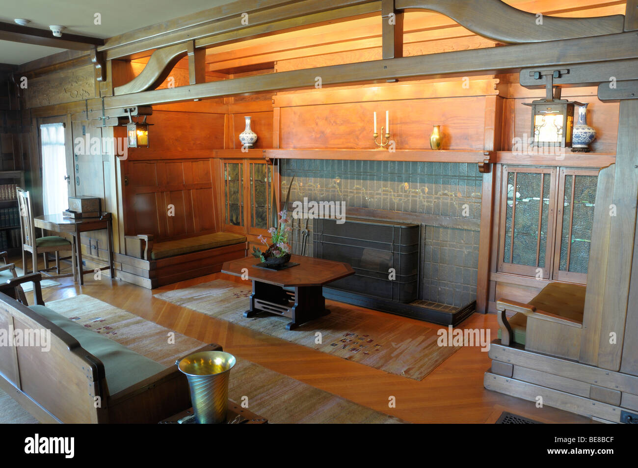 USA, California, Los Angeles, Living Room of The Gamble House in Pasadena American Arts & Crafts architecture by Greene & Greene Stock Photo
