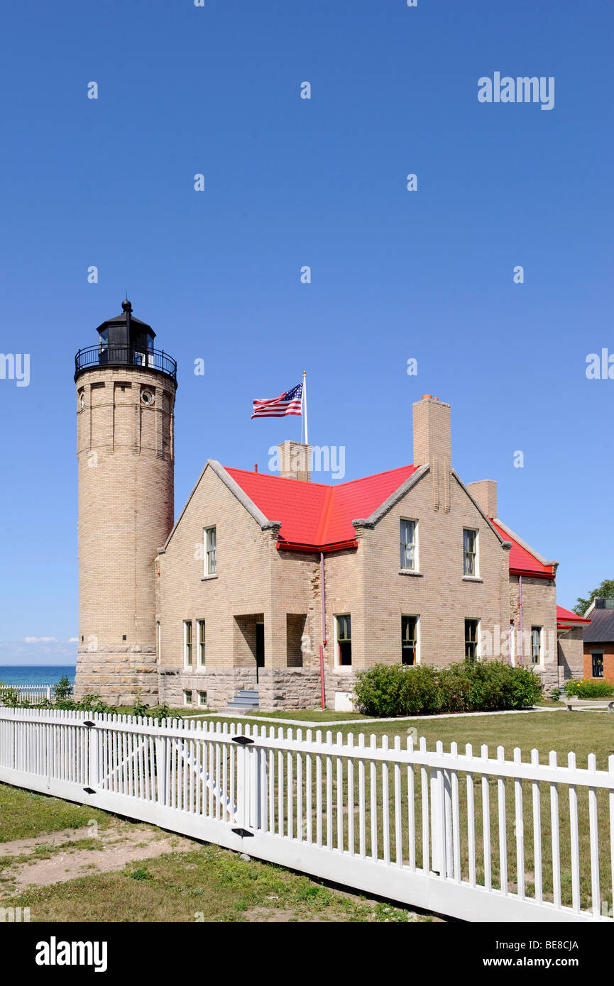 Old Mackinac Point Lighthouse in Mackinaw City Michigan Stock Photo