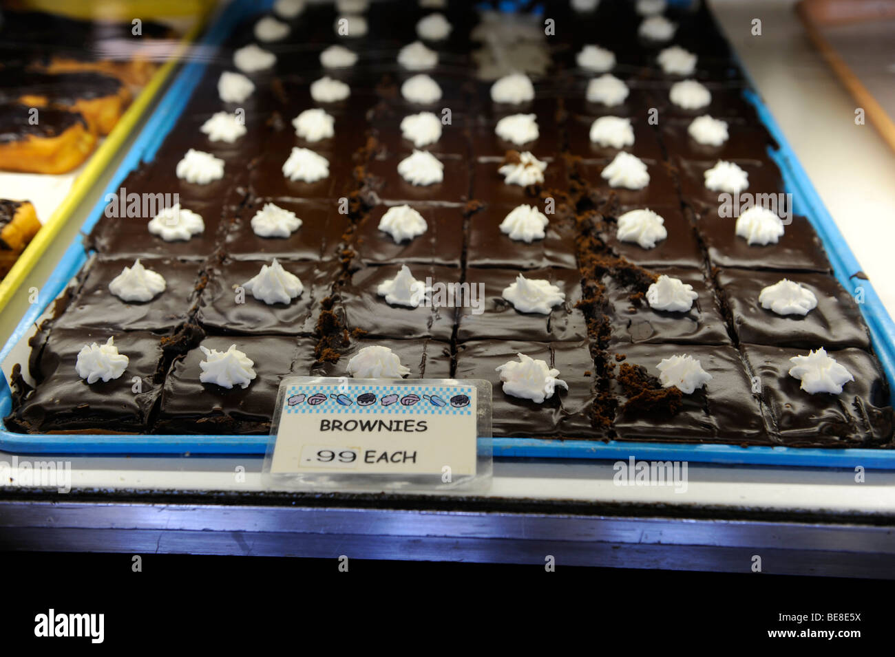 Brownies in bakery display case in Mackinaw City Michigan Stock Photo