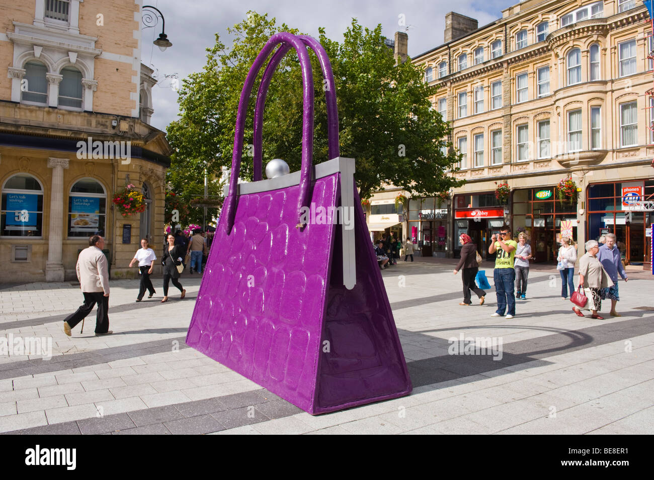 Giant handbag in shopping street to promote opening of new John Lewis