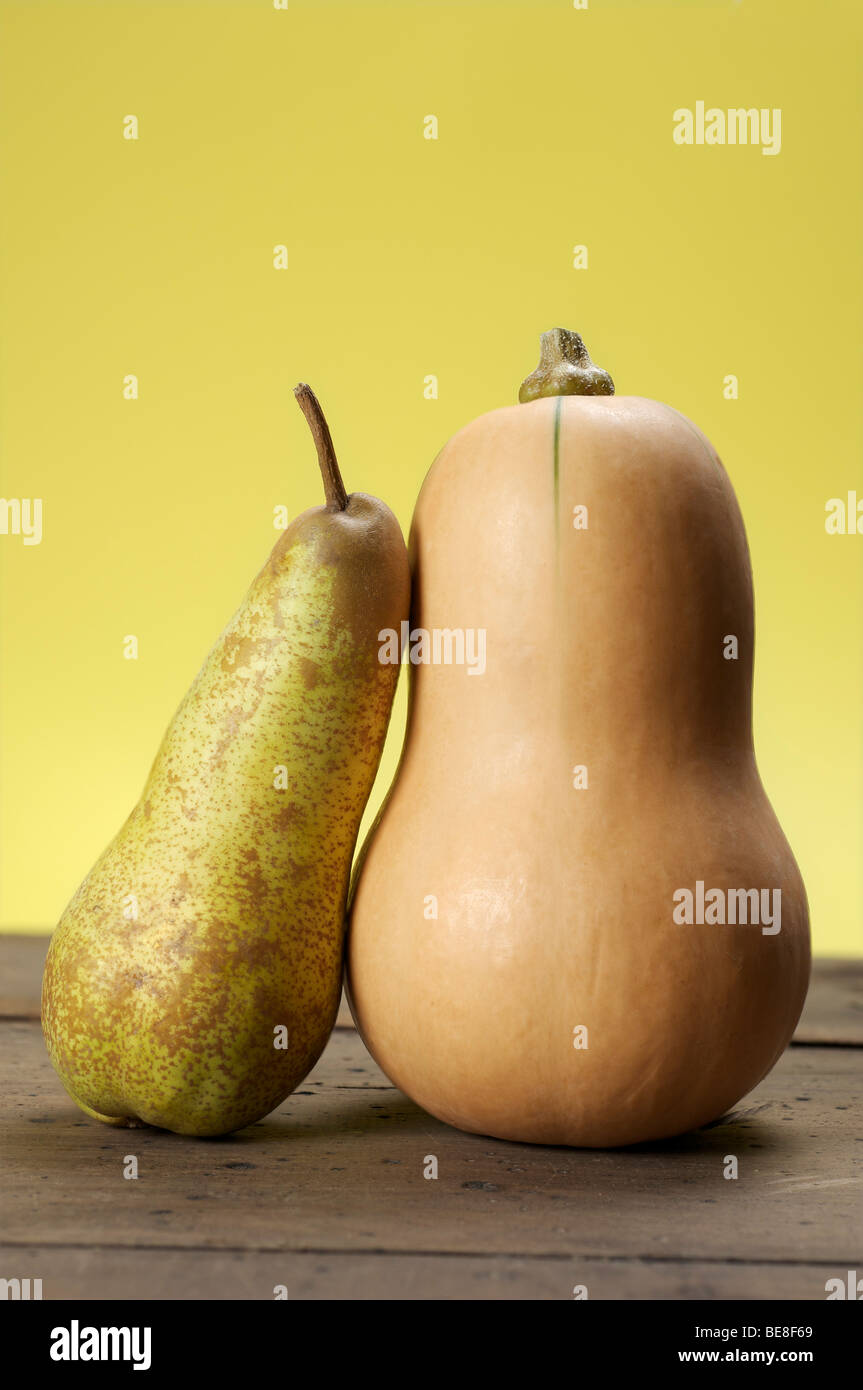 Pear and a Butternut pumpkin Stock Photo