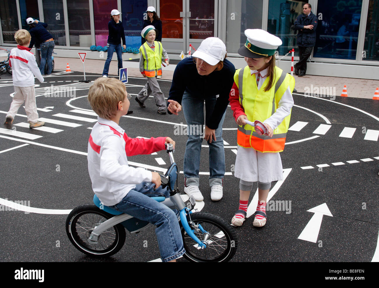 Children learning traffic rules at the 63th IAA International Motor Show Frankfurt/Germany Stock Photo