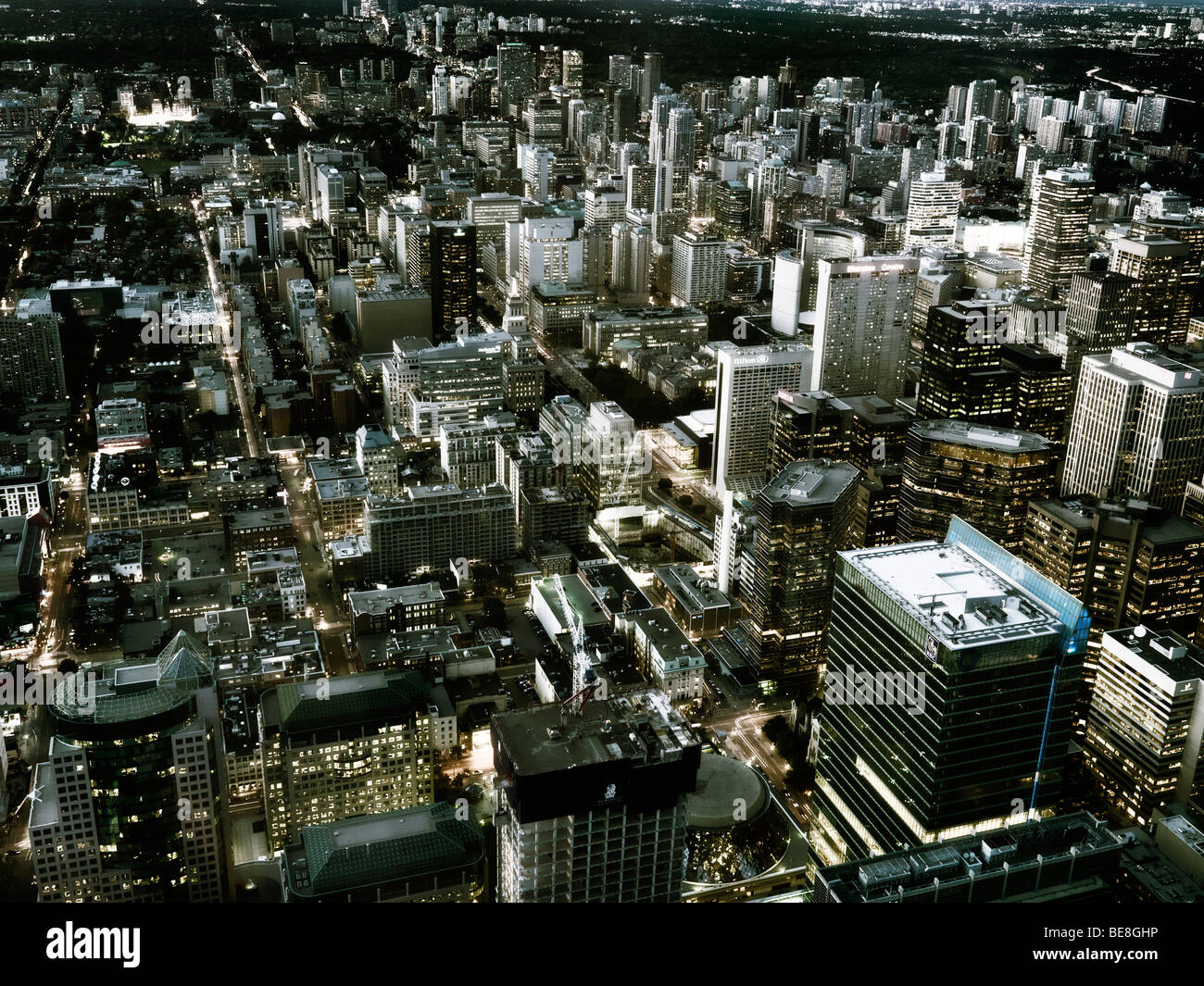 City of Toronto downtown aerial view after sunset artistic high contrast toned image Stock Photo