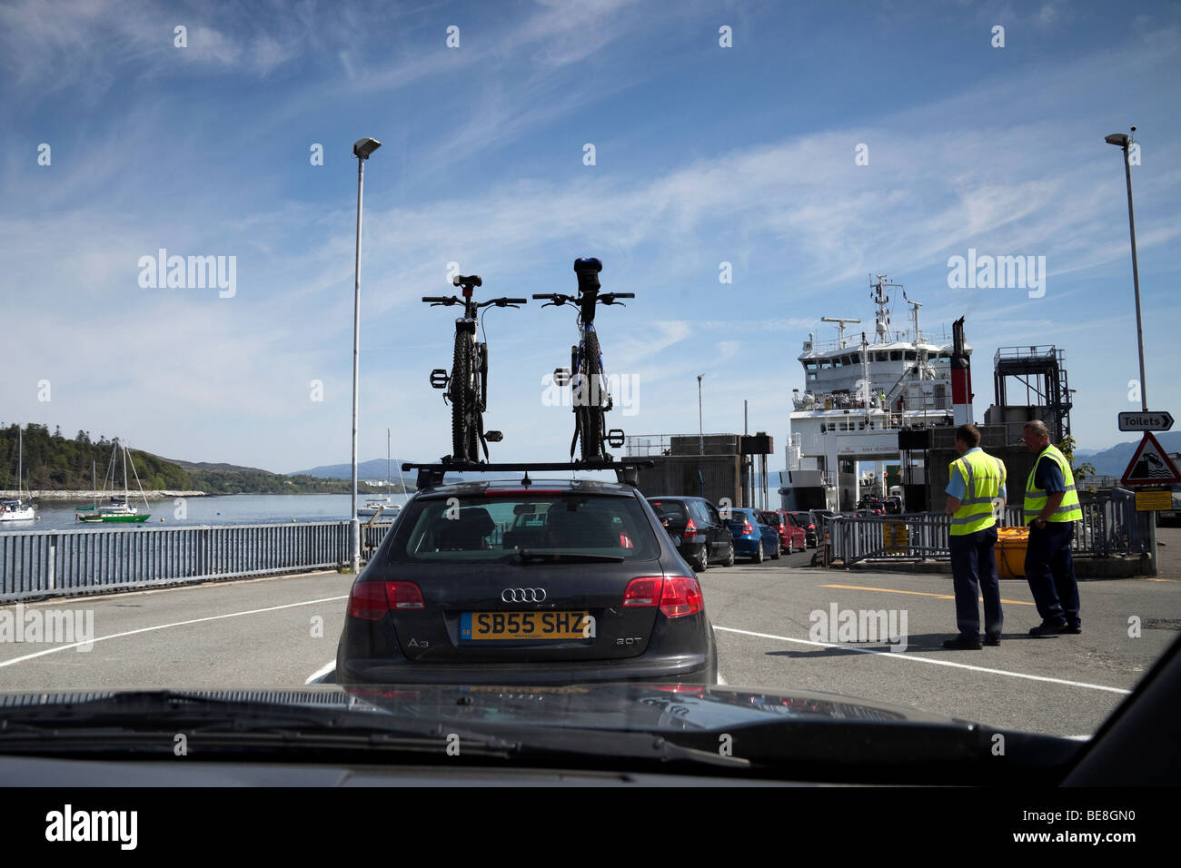 View through windscreen of Vehicles boarding Armadale ferry Isle of Skye, Scotland, UK, Europe Stock Photo