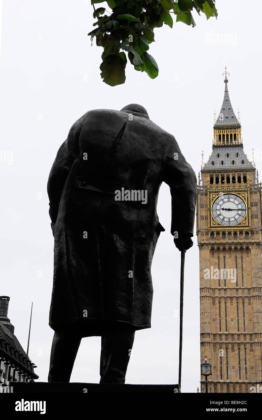 Winston Churchill Monument in silhouette, Parliament Square, London, England, United Kingdom, Europe Stock Photo