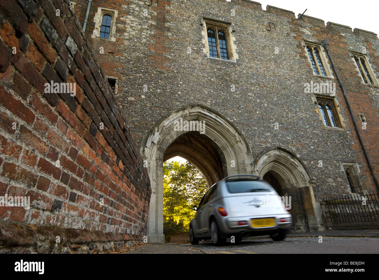 14th Century Abbey Gateway at St Albans, Herts, UK now part of Abbey school Stock Photo