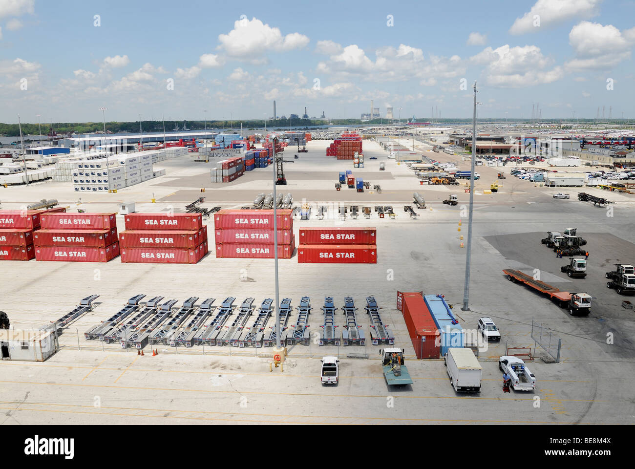 Containers lined up  at Jacksonville, Florida seaport. Stock Photo
