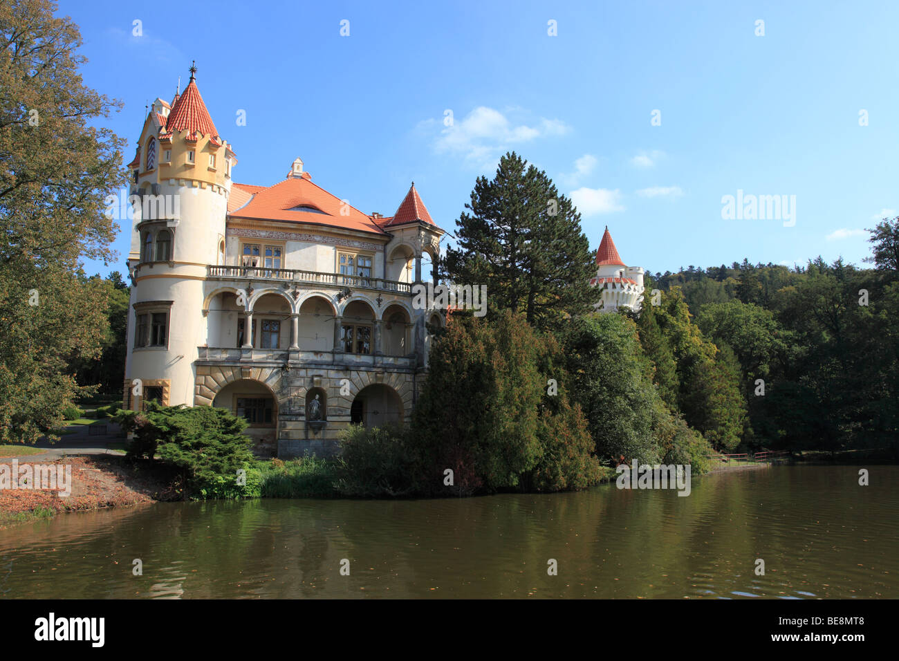 facade of moated castle Zinkovy,  Ceske district of Pilsen, Czech Republic, Europe. Photo by Willy Matheisl Stock Photo